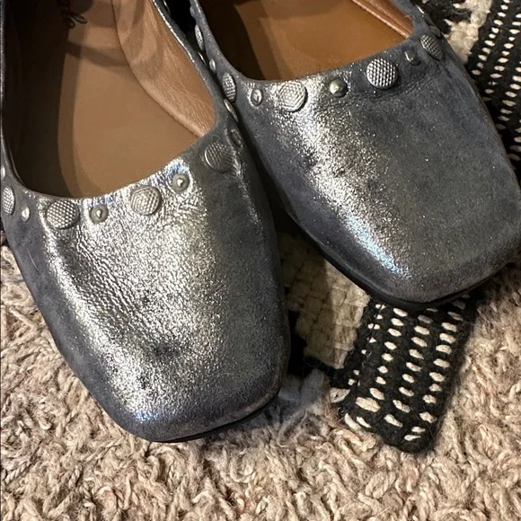 Free People Mystic Mary Jane Flats - Size 8.5 - Silver Distress - NWOT - Picture 7 of 9